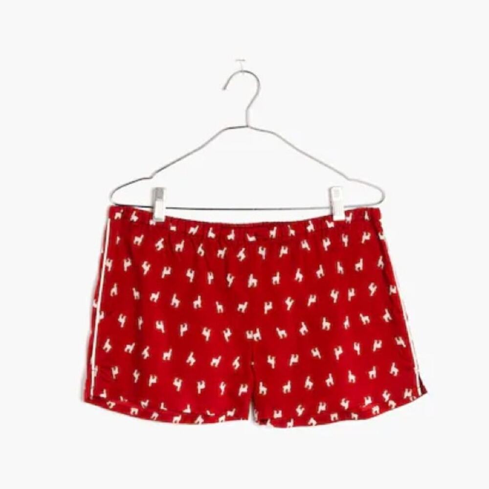 Madewell Bedtime Pajama Shorts Llama-Rama Red Print Size Medium